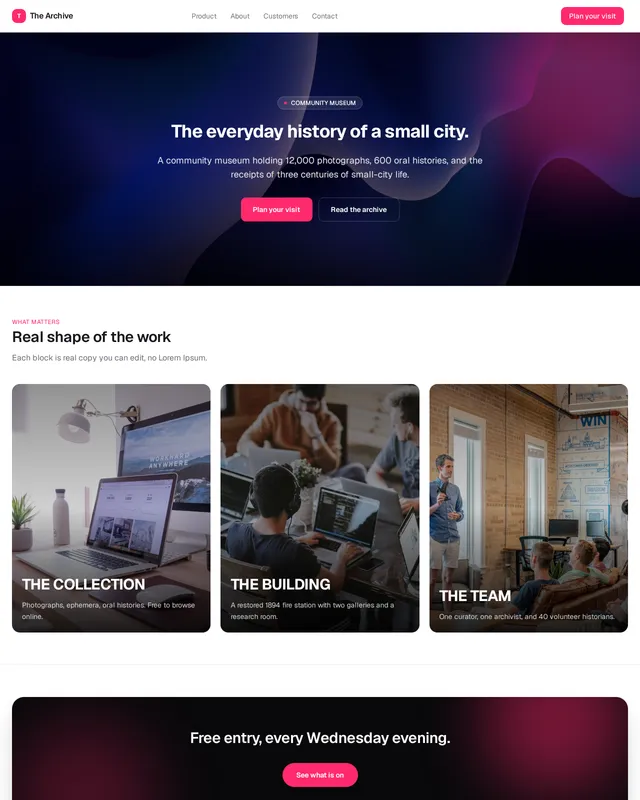 The Archive — Community Museum template preview