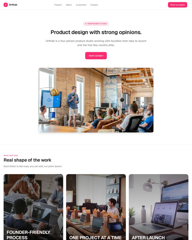 Driftlab — Product Design Studio template preview