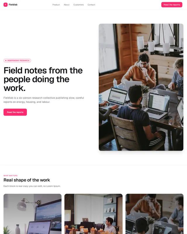 Fieldlab — Independent Research template preview