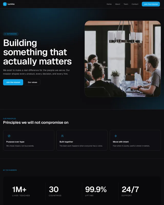 About — Mission & Values template preview