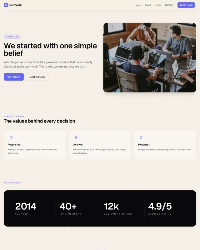 About — Our Story template preview