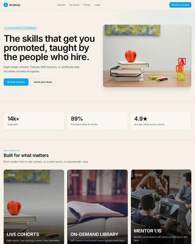 Academy Courses template preview